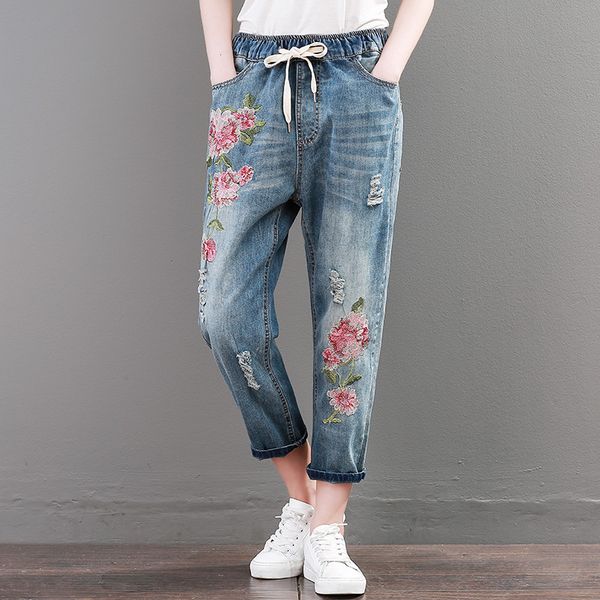 boyfriend denim jeans for women hole ripped elastic waist embroidery jeans harem pants casual vintage plus size mom q278, Blue
boyfriend denim jeans for women hole ripped elastic waist embroidery jeans harem pants casual vintage plus size mom q278, Blue