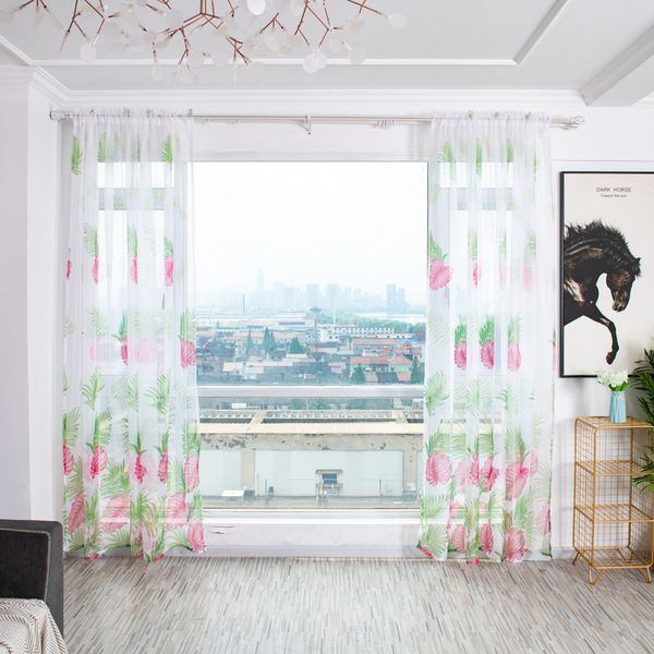 

anti-mosquito window gauze tropical leaves banana leaf print window living room bedroom curtains home textile supplies