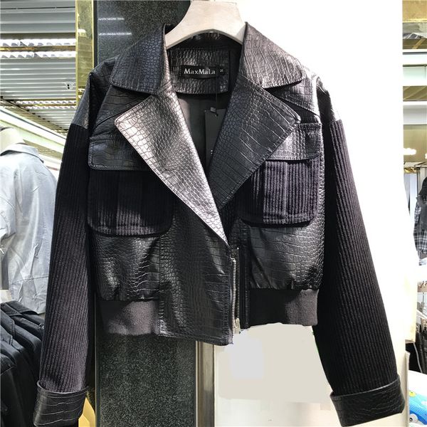 cotton pit stripes stitching faux pu leather jacket women autumn short plus size motorcycle biker leather coat female streetwear, Black
cotton pit stripes stitching faux pu leather jacket women autumn short plus size motorcycle biker leather coat female streetwear, Black