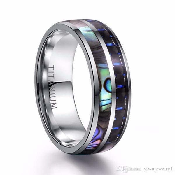 luxury 8mm high polished inlay abalone shell & carbon fiber ring men's titanium steel wedding jewelry size 6-13, Silver
luxury 8mm high polished inlay abalone shell & carbon fiber ring men's titanium steel wedding jewelry size 6-13, Silver