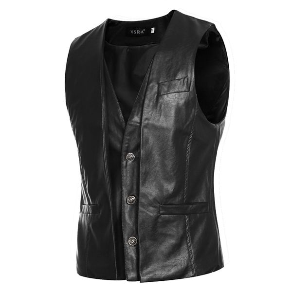 new vintage fake men's casual slim leather waistcoat leather suit sleeveless fashion jacket drop ship clothes, Black
new vintage fake men's casual slim leather waistcoat leather suit sleeveless fashion jacket drop ship clothes, Black
