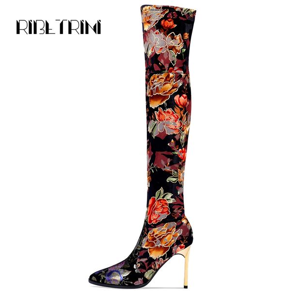 ribetrini fashion women flower over knee thigh high boots 2019 high heel party wedding shoes woman pointed toe boots, Black 
ribetrini fashion women flower over knee thigh high boots 2019 high heel party wedding shoes woman pointed toe boots, Black