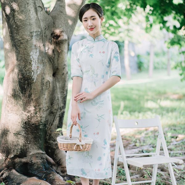 casual dresses printing long cheongsam chinese improved daily restoring ancient ways of cultivate morality show thin dress, Black;gray 
casual dresses printing long cheongsam chinese improved daily restoring ancient ways of cultivate morality show thin dress, Black;gray