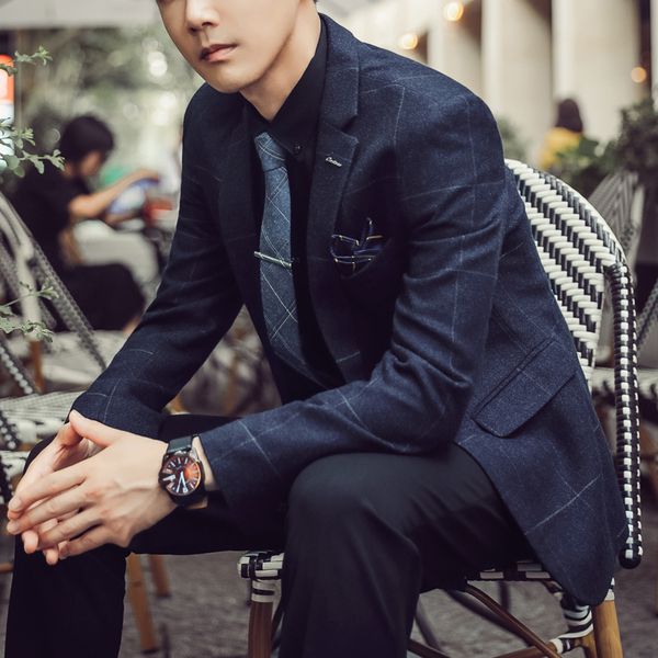 2019 teen men's new korean version of the slim handsome single small suit jacket tide section wool classic plaid suit, White;black
2019 teen men's new korean version of the slim handsome single small suit jacket tide section wool classic plaid suit, White;black