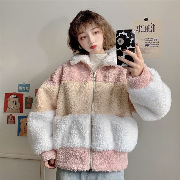 winter korean student joker loose cute coat color matching zipper imitation lamb hair turn down collar woman long sleeve jacket, Black
winter korean student joker loose cute coat color matching zipper imitation lamb hair turn down collar woman long sleeve jacket, Black