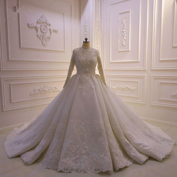 2020 luxury high neck muslim long sleeves ball gown wedding dresses real pictures saudi arabian dubai plus size bridal gown cathedral train, White
2020 luxury high neck muslim long sleeves ball gown wedding dresses real pictures saudi arabian dubai plus size bridal gown cathedral train, White