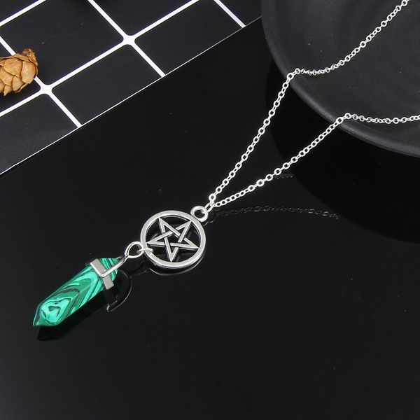 crossborder july new european and american natural agate crystal hexagonal column pentagon pendant necklace n0459, Silver
crossborder july new european and american natural agate crystal hexagonal column pentagon pendant necklace n0459, Silver