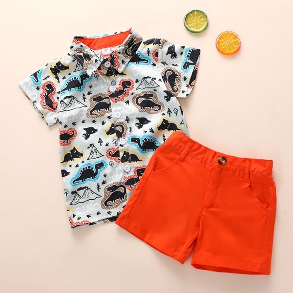 toddler baby boys gentleman cartoon dinosaur print t-shirt +shorts outfits, White 
toddler baby boys gentleman cartoon dinosaur print t-shirt +shorts outfits, White