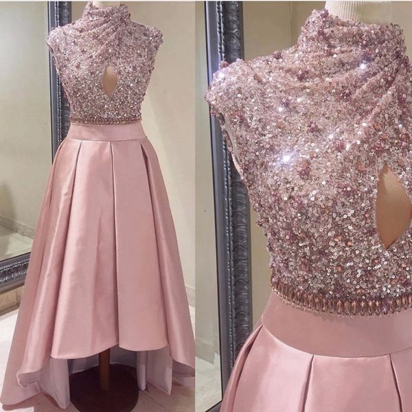 sweet ruffle high neck pink evening dresses shining sequined evening gowns fashionable capped sleeve hi low prom dresses for cocktail party, Black;red
sweet ruffle high neck pink evening dresses shining sequined evening gowns fashionable capped sleeve hi low prom dresses for cocktail party, Black;red