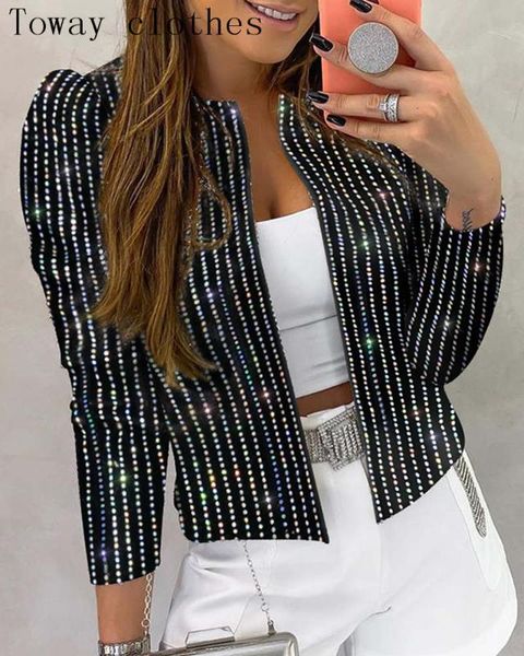 sequins striped long sleeve coat ladies stylish casual office outwear workwear coat, Black;brown
sequins striped long sleeve coat ladies stylish casual office outwear workwear coat, Black;brown