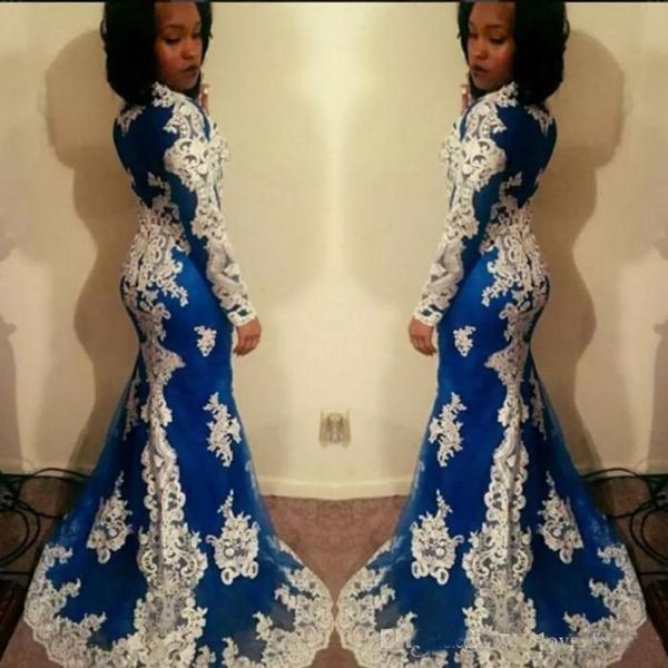 modest blue evening dresses long sleeve lace applique mermaid african prom dresses 2019 custom made long party gowns, Black
modest blue evening dresses long sleeve lace applique mermaid african prom dresses 2019 custom made long party gowns, Black