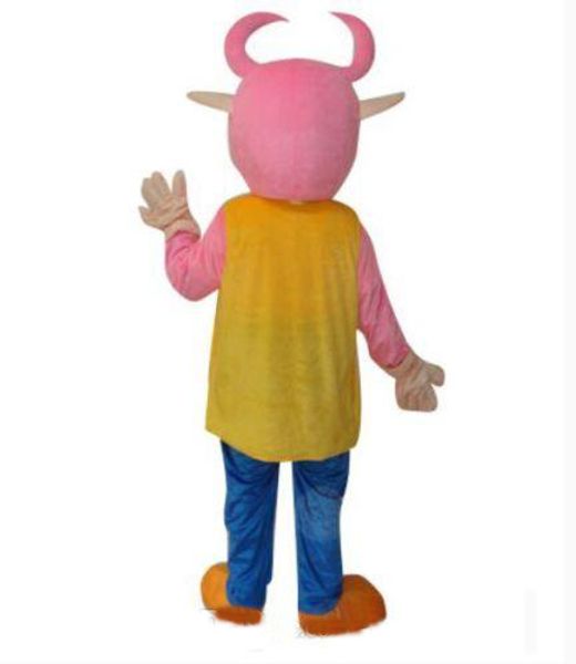 2019 pink cute cow in suit cartoon mascot costume size ing, Red;yellow 
2019 pink cute cow in suit cartoon mascot costume size ing, Red;yellow