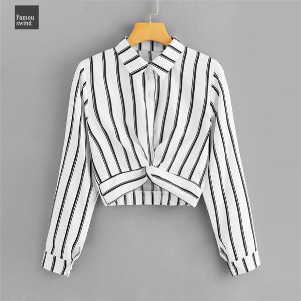 womens casual blouses long sleeve ladies and crop half placket female shirts summer twist front striped, White
womens casual blouses long sleeve ladies and crop half placket female shirts summer twist front striped, White