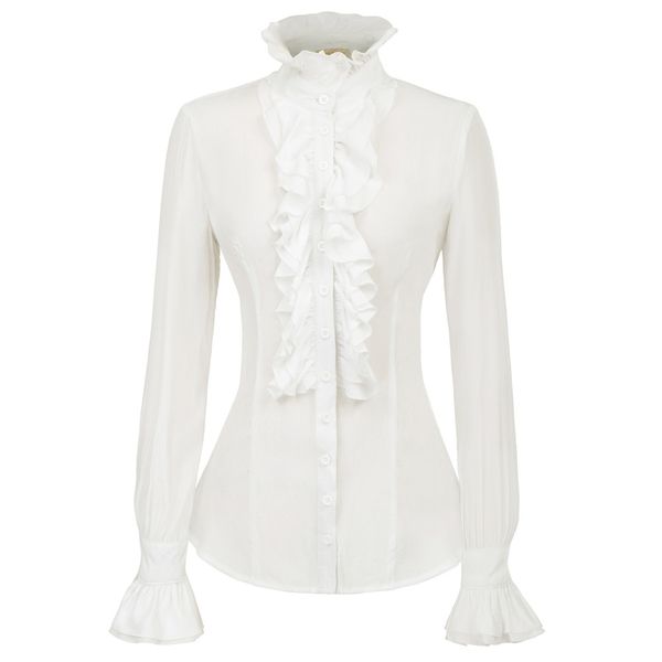steampunk shirt women slim ruffles decorated shirt medieval long sleeve stand collar retro party office casual blouse lady, White
steampunk shirt women slim ruffles decorated shirt medieval long sleeve stand collar retro party office casual blouse lady, White