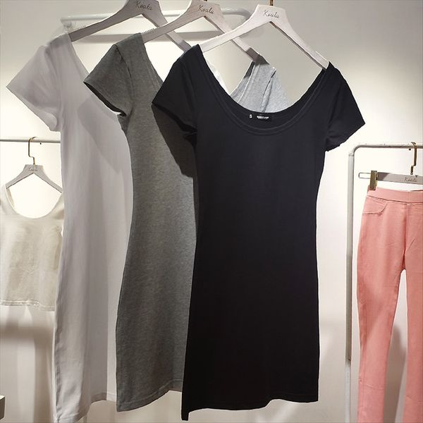 black medium and long tight t- women's short-sleeved cotton slim low-chest base shirt shirt hip-covered dress t-shirt, White
black medium and long tight t- women's short-sleeved cotton slim low-chest base shirt shirt hip-covered dress t-shirt, White