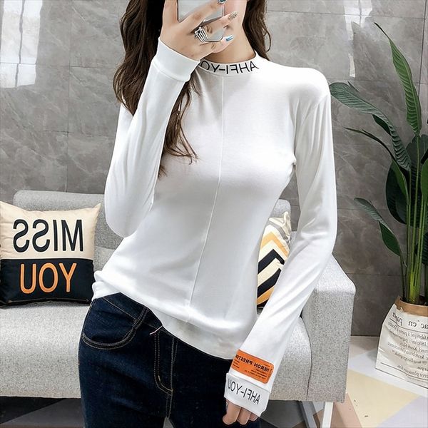 2019 high collar long sleeve base all-match letter printed t- female fashion 2019 high collar long sleeve base shirt all-match letter printe, White 
2019 high collar long sleeve base all-match letter printed t- female fashion 2019 high collar long sleeve base shirt all-match letter printe, White