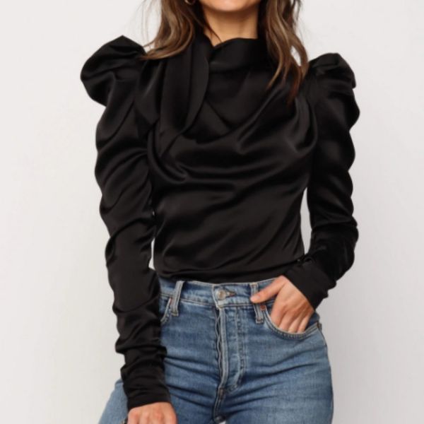 women autumn vintage bow blouse long sleeve pleated slim casual ol, White 
women autumn vintage bow blouse long sleeve pleated slim casual ol, White