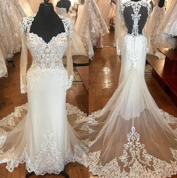 graceful lace mermaid wedding dresses sweetheart neck long sleeves backless bridal gowns plus size appliqued wedding dress cheap, White
graceful lace mermaid wedding dresses sweetheart neck long sleeves backless bridal gowns plus size appliqued wedding dress cheap, White