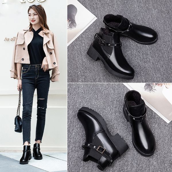 snow boots classic heels suede women winter boots warm fur plush insole ankle boots women shoes lace-up shoes, Black