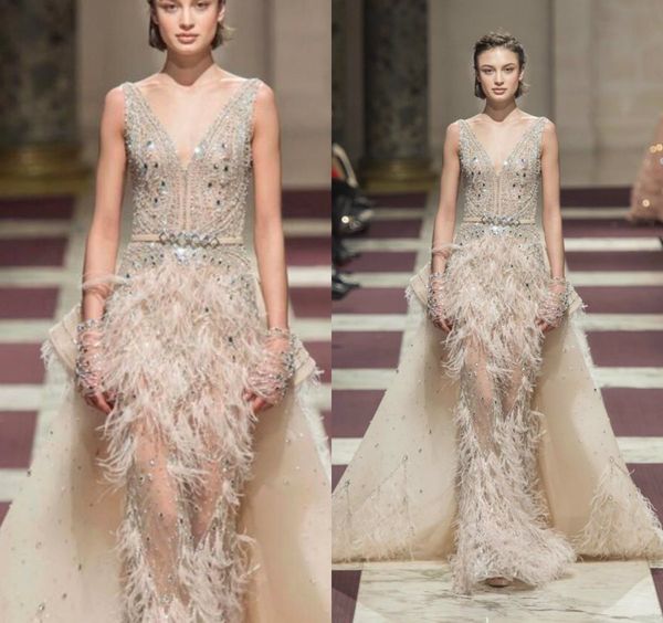 2019 ziak nakad mermaid prom dresses with detachable train deep v neck lace sequins beads formal ceremony wear feather evening gowns custom, Black;red
2019 ziak nakad mermaid prom dresses with detachable train deep v neck lace sequins beads formal ceremony wear feather evening gowns custom, Black;red