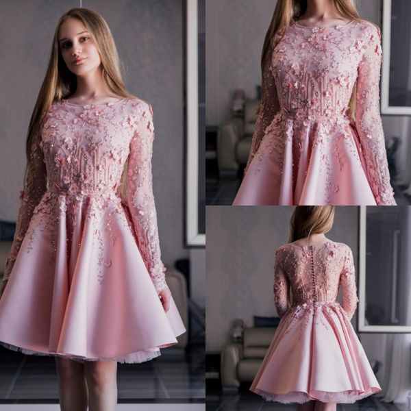 long sleeve pink prom dresses jewel neck lace appliqued crystal evening gowns a line short cocktail homecoming dress, Black
long sleeve pink prom dresses jewel neck lace appliqued crystal evening gowns a line short cocktail homecoming dress, Black