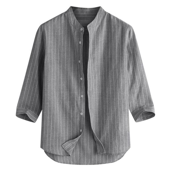 ostrich men's shirt summer casual striped stand collar cropped sleeve button linen shirt loose casual comfortable men's top, White;black
ostrich men's shirt summer casual striped stand collar cropped sleeve button linen shirt loose casual comfortable men's top, White;black