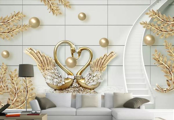 3d custom modern p wallpaper mural painting swan gold jewelry spiral staircase for living room bedroom tv background home decor paper
3d custom modern p wallpaper mural painting swan gold jewelry spiral staircase for living room bedroom tv background home decor paper