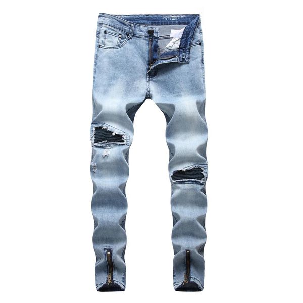 2019 new spring casual ripped slim jeans for men skinny trendy knee hole zipper pencil pants g3p2, Blue
2019 new spring casual ripped slim jeans for men skinny trendy knee hole zipper pencil pants g3p2, Blue
