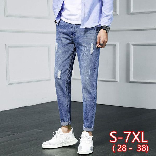 new men jeans ripped fashion male destroyed summer thin loose korean hole denim nine pants, Blue
new men jeans ripped fashion male destroyed summer thin loose korean hole denim nine pants, Blue