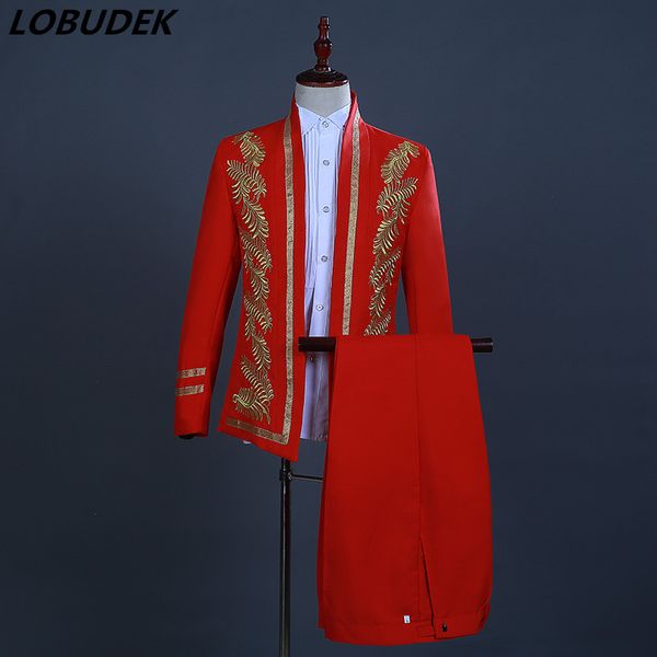 embroidery red blue slim men's suits court show costume singer host stage clothing chorus performance outfit p studio suit, White;black
embroidery red blue slim men's suits court show costume singer host stage clothing chorus performance outfit p studio suit, White;black