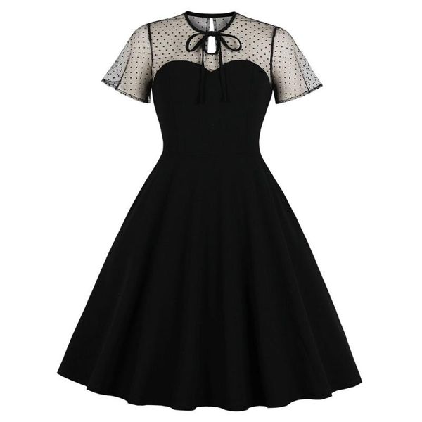 casual dresses round neck ties lace up women pin dress black polka dot mesh vintage rockabilly summer 2021 vestidos mujer, Black;gray
casual dresses round neck ties lace up women pin dress black polka dot mesh vintage rockabilly summer 2021 vestidos mujer, Black;gray