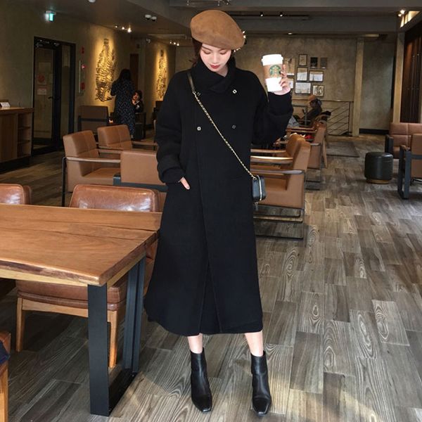 new winter elegant loose double-breasted pearl button woolen overcoats lapel pockets full sleeve women cardigan coats 2019, Black 
new winter elegant loose double-breasted pearl button woolen overcoats lapel pockets full sleeve women cardigan coats 2019, Black