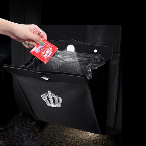 led universal storage bag car vehicle trash rubbish bin garbage can styling crystal crown dust case seat back hanging bag box
led universal storage bag car vehicle trash rubbish bin garbage can styling crystal crown dust case seat back hanging bag box