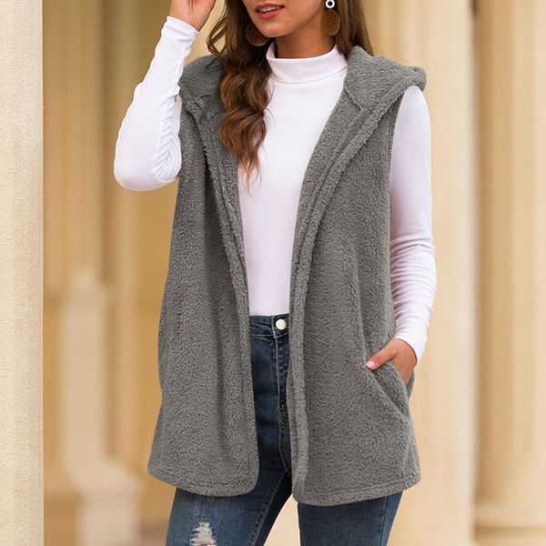 women plush hoodied waistcoat casual winter autumn warm outwear solid coat fdc99, Black;white
women plush hoodied waistcoat casual winter autumn warm outwear solid coat fdc99, Black;white
