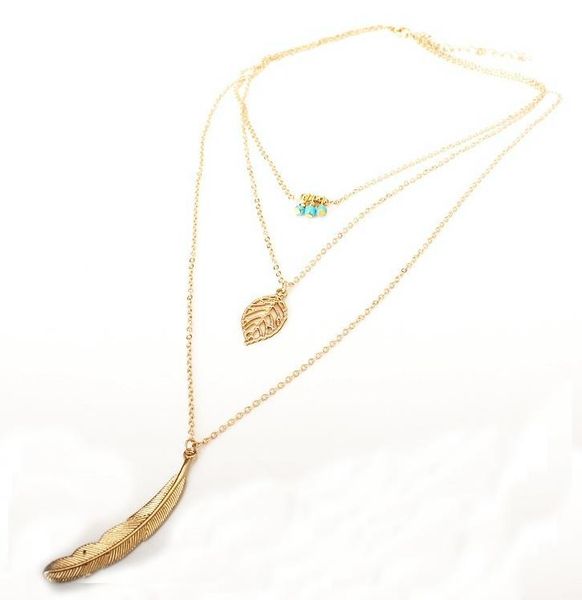 18cm popular fashion gold silver multi-layer leaves beads necklace feather pendant ladies necklace
18cm popular fashion gold silver multi-layer leaves beads necklace feather pendant ladies necklace