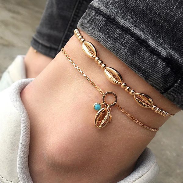 2 pcs/ set fashion beach shell beads gem pendant gold double chain anklet female personality jewelry accessories, Red;blue
2 pcs/ set fashion beach shell beads gem pendant gold double chain anklet female personality jewelry accessories, Red;blue