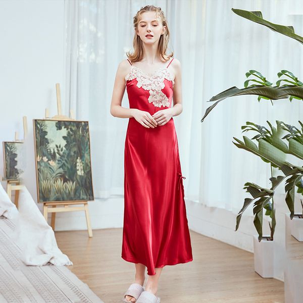 women summer nightgown long dress silk satin lace sleepwear nightdress sling v-neck homewear nightie, Black;red
women summer nightgown long dress silk satin lace sleepwear nightdress sling v-neck homewear nightie, Black;red