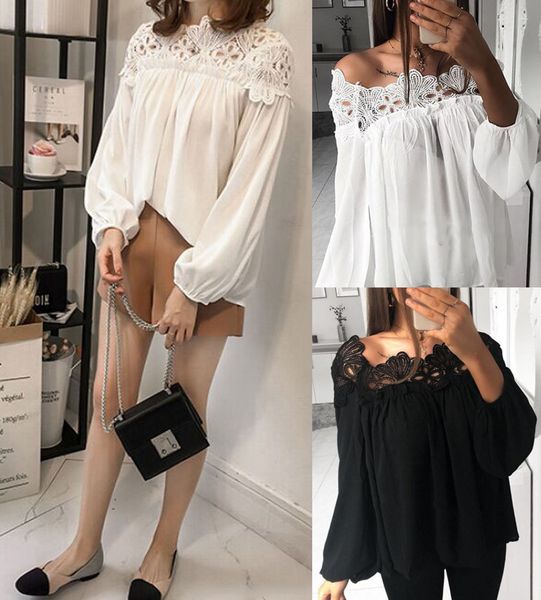 fashion casual women blouse hollow out shirts lantern sleeve slash neck lace floral solid chiffon loose blouse 2 style, White
fashion casual women blouse hollow out shirts lantern sleeve slash neck lace floral solid chiffon loose blouse 2 style, White