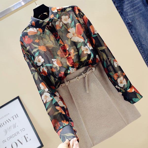 women's blouses & shirts spring summer flowers chiffon shirt thin large size printed wild long-sleeved sunscreen women gd443, White
women's blouses & shirts spring summer flowers chiffon shirt thin large size printed wild long-sleeved sunscreen women gd443, White