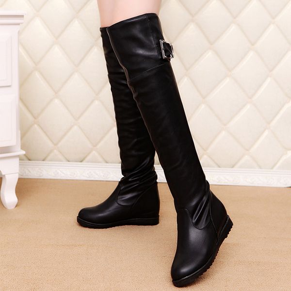 women buckle over knee boots female stretch pu height increasing slip on casual short plush shoes ladies footwear winter fashion, Black
women buckle over knee boots female stretch pu height increasing slip on casual short plush shoes ladies footwear winter fashion, Black