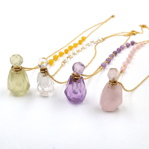 5 pcs gold plated rose quartz with stone beads chain neclace perfume bottle pendant lemon crystal fashion jewelry, Silver
5 pcs gold plated rose quartz with stone beads chain neclace perfume bottle pendant lemon crystal fashion jewelry, Silver