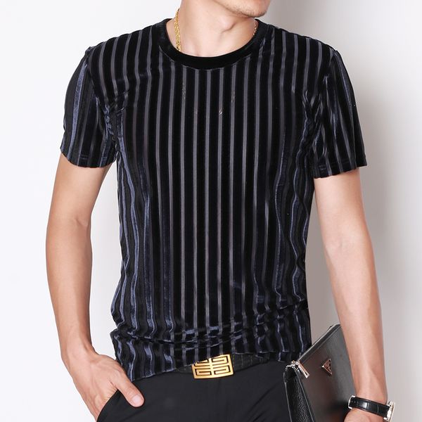 2019 short-sleeved velvet men's gold hollow t-shirt trend new t-shirt round korean stretch slim neck non-iron gentleman gjpew, Black
2019 short-sleeved velvet men's gold hollow t-shirt trend new t-shirt round korean stretch slim neck non-iron gentleman gjpew, Black