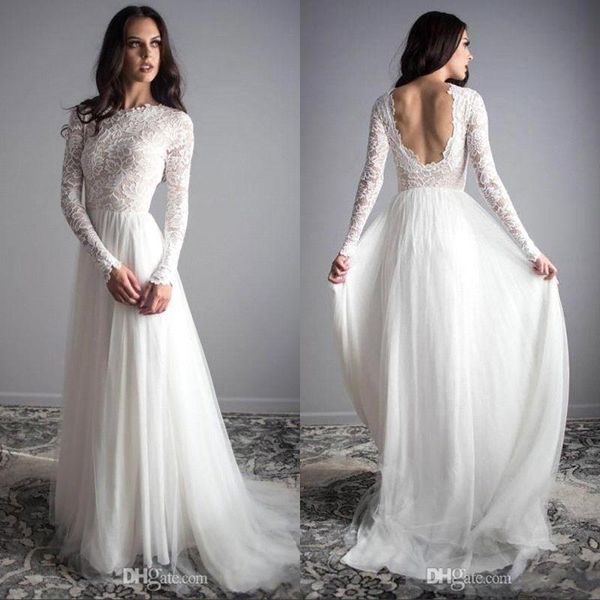 elegant sheer long sleeves lace a line boho wedding dresses 2020 bohemia tulle backless court train wedding bridal gowns bc3414, White
elegant sheer long sleeves lace a line boho wedding dresses 2020 bohemia tulle backless court train wedding bridal gowns bc3414, White