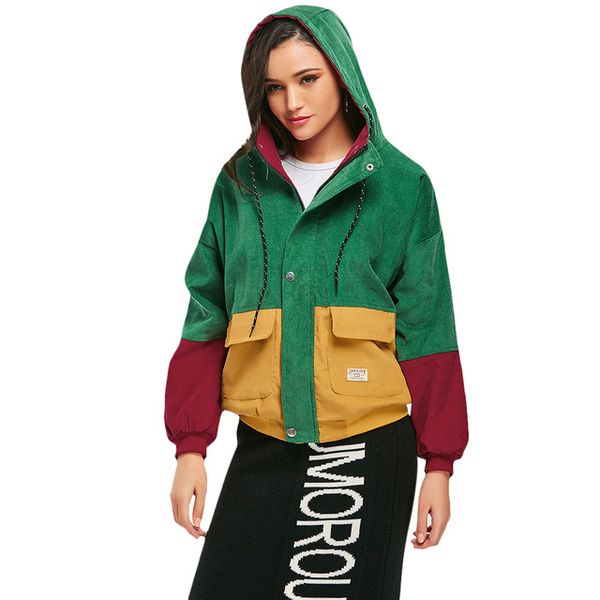 winter warm color block hooded corduroy jacket drawstring hit color patched denim pocket thick basic short women coat harajuku new, Black;brown
winter warm color block hooded corduroy jacket drawstring hit color patched denim pocket thick basic short women coat harajuku new, Black;brown