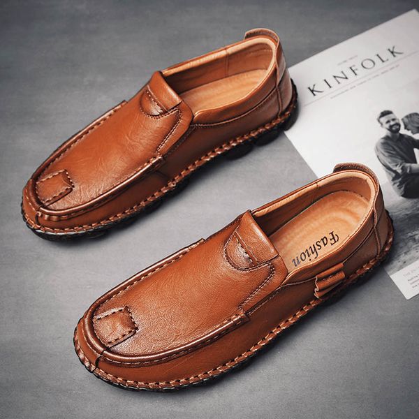 

genuine leather men's casual shoes big size 38-47 loafer design driving men flat footwear slip on mens moccasin shoes *8597, Black