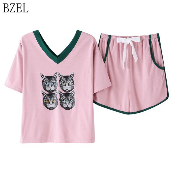women's sleepwear bzel fashion cotton pajamas summer v-neck pyjamas women cat print pijama teenage girl casual home wear big plus size, Black;red
women's sleepwear bzel fashion cotton pajamas summer v-neck pyjamas women cat print pijama teenage girl casual home wear big plus size, Black;red