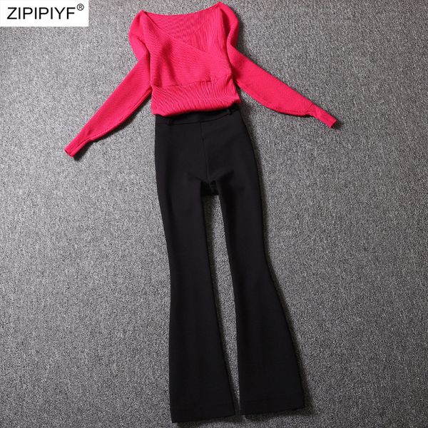2019 casual women 2 pieces sets v neck long sleeve sexy knitting sweaters sweet girls black zipper up long flare pants z357, White
2019 casual women 2 pieces sets v neck long sleeve sexy knitting sweaters sweet girls black zipper up long flare pants z357, White