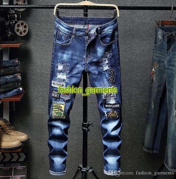 2019 new mens personality locomotive hole embroidered jeans youth men slim stretch straight long pants trend fashion stylist jeans, Blue
2019 new mens personality locomotive hole embroidered jeans youth men slim stretch straight long pants trend fashion stylist jeans, Blue