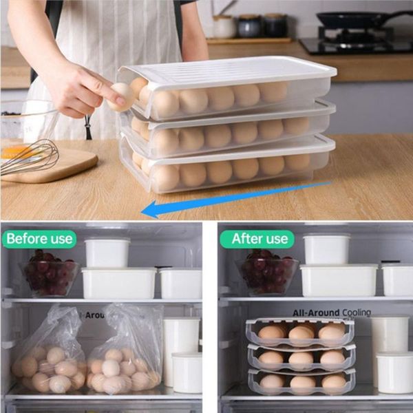 1pc auto scrolling 3-row egg holder fresh storage box rack crisper plastic egg container case kitchen refrigerator clear stacked
1pc auto scrolling 3-row egg holder fresh storage box rack crisper plastic egg container case kitchen refrigerator clear stacked