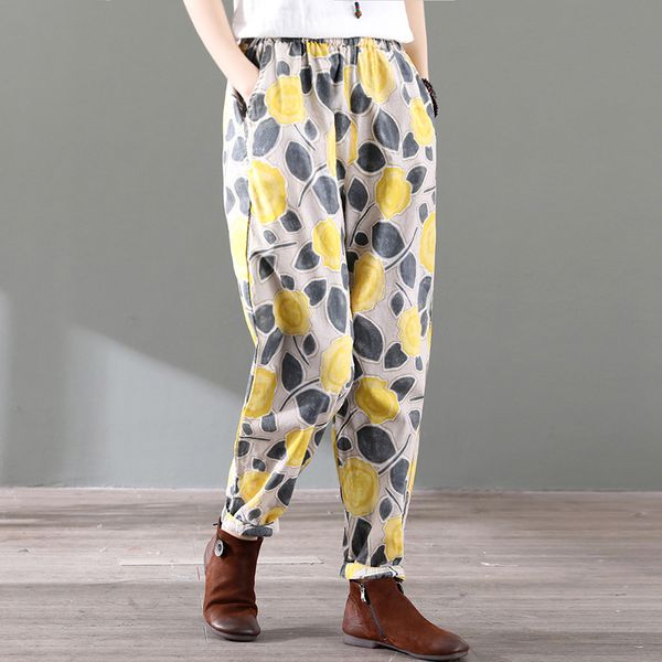 fairynatural ladies vintage casual print breathing ramie harem pants 2020 spring autumn women loose linen trouser elastic waist, Black;white
fairynatural ladies vintage casual print breathing ramie harem pants 2020 spring autumn women loose linen trouser elastic waist, Black;white